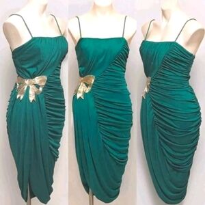 New Leaf by Samir Ruched Draped Cocktail Party Dress Tulip Hem Evening Gown 7/8